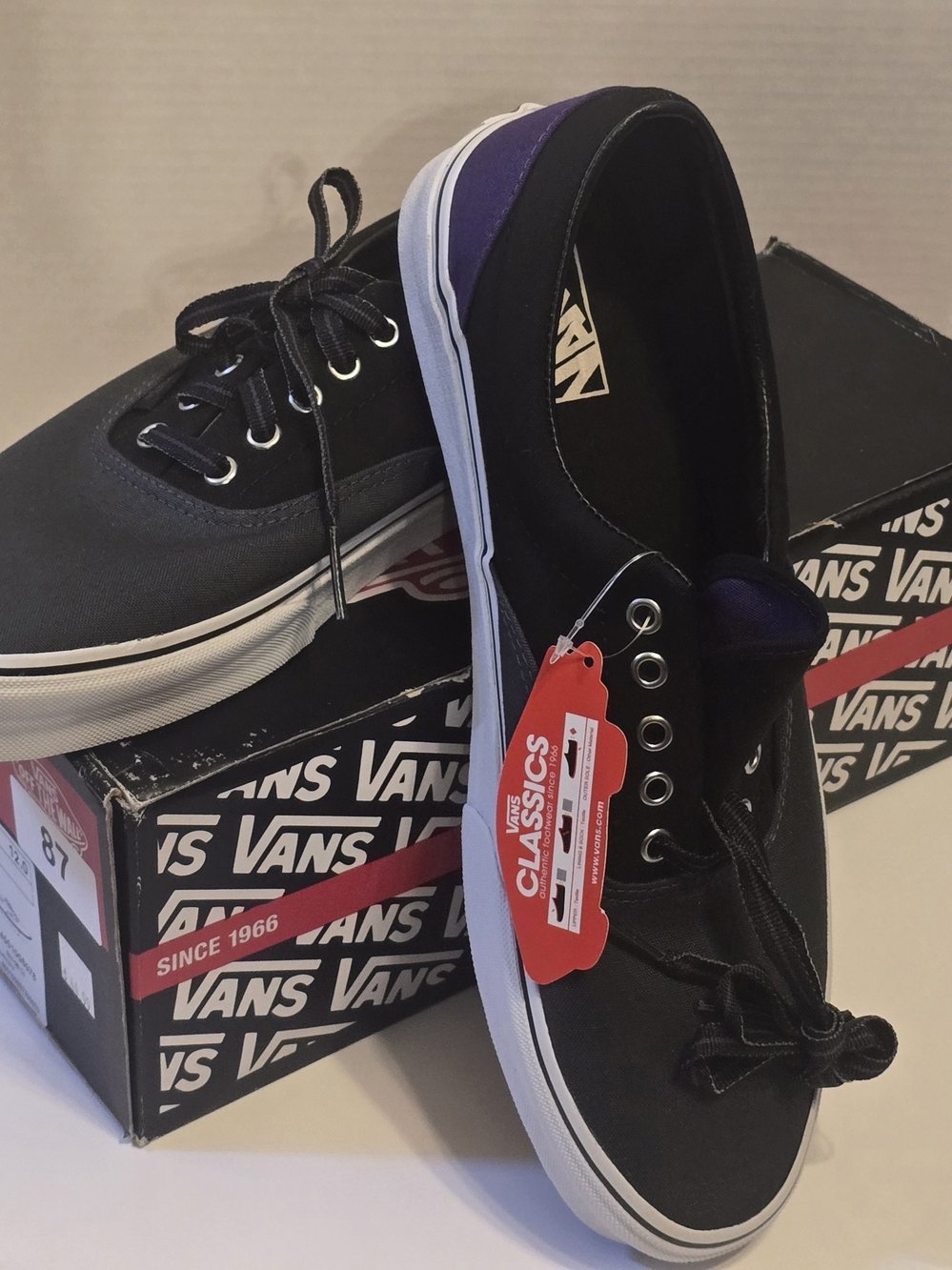 Vans Tri Tone Dark Shadow Black Canvas Low-Top Sneakers with Purple Heel